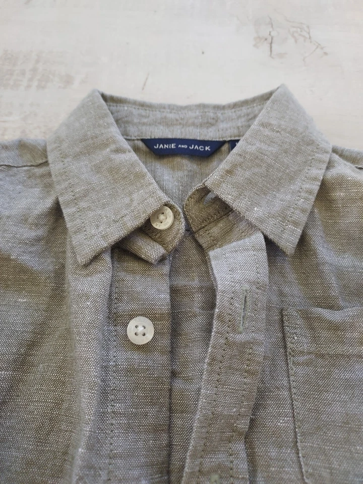 JANIE AND JACK GRAY GREEN BUTTON DOWN Linen SHIRT LS 12 TO 18 MONTH - Изображение 2 из 4