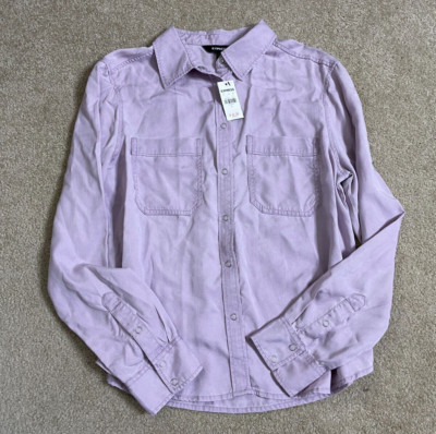 Express Womens Small Snap Button Up Lavender Blouse Shirt