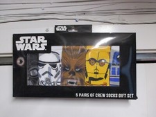 5 PACK OF STAR WARS CREW LENGTH SOCKS SZ 6-12 NWT 5 CHARACTER SET AWESOME