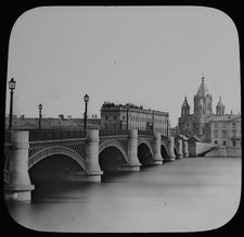 ST PETERSBURG NIKOLAEVSKY BRIDGE RUSSIA C1870 ANTIQUE Magic Lantern Slide PHOTO