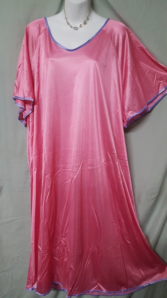 Comfort Choice Pink Purple Nightgown Long Short Sleeve Plus 3X 64" BUST B3G1 FRE - Image 2 of 4