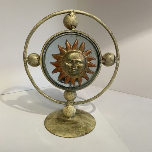 Celestial Sun Face Glass and Metal Votive Candle Holder Art 8x6 Heavy Duty Boho - Picture 1 of 9
