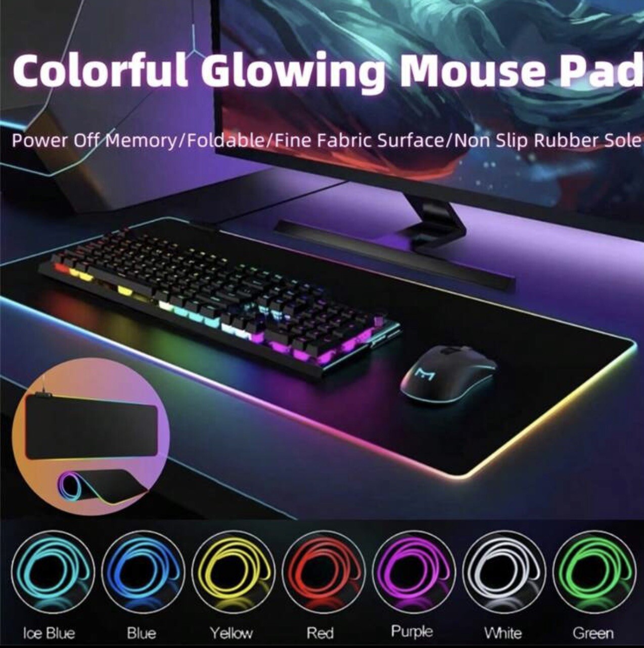 RGB Gaming Mouse Pad with 9-Color LED Lights - Large Size-image