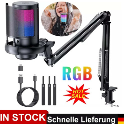 Gaming Mikrofon PC RGB mit Arm für Streaming Podcast Studio USB Microphone Set