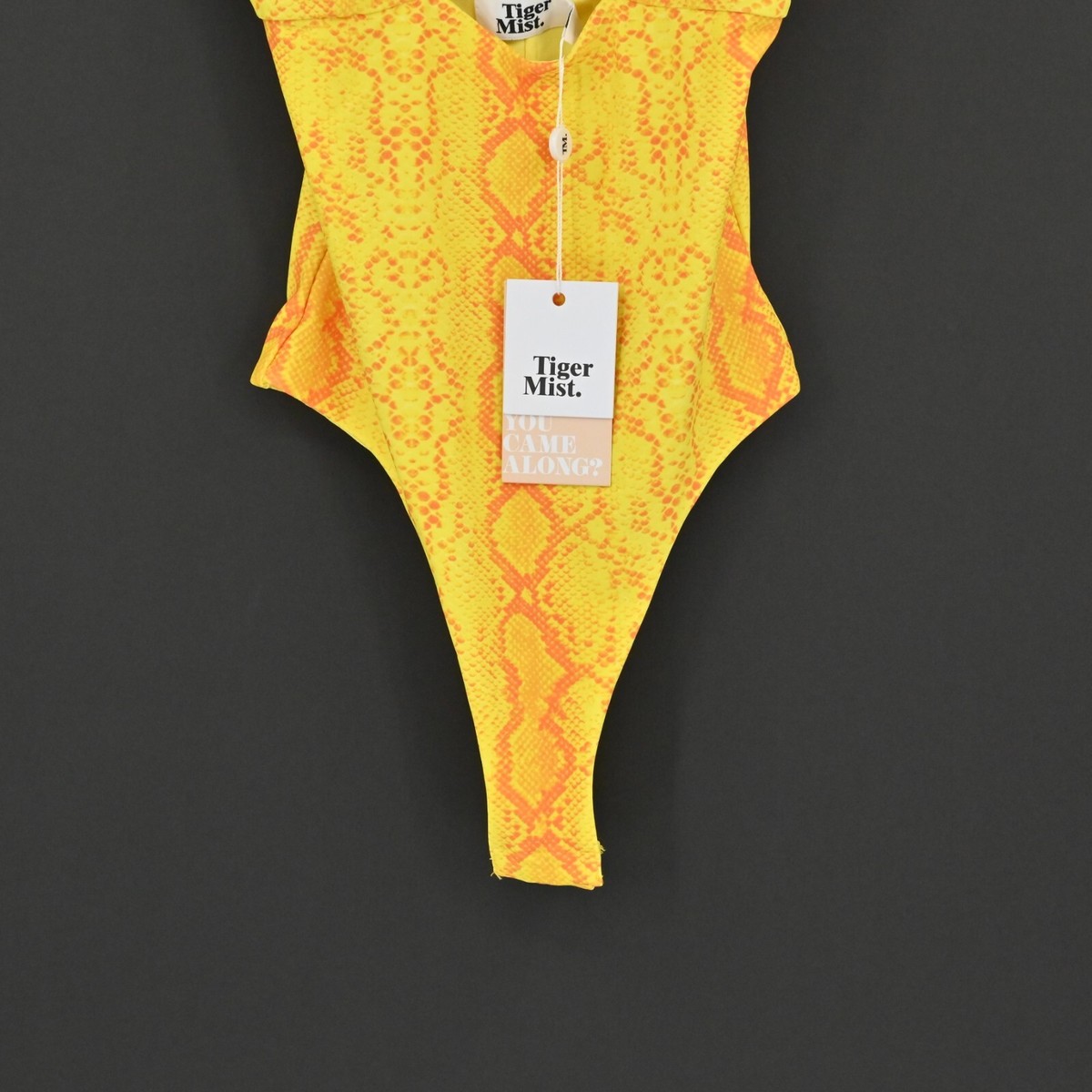 Yellow Rat ダークグレー水着 TIGER MIST Bodysuit Womens Sz XS Tavi Yellow Snake Stretch