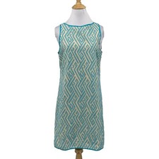 Chelsea & Violet Dress Women S Small Beige Turquoise Textured Keyhole Back Shift