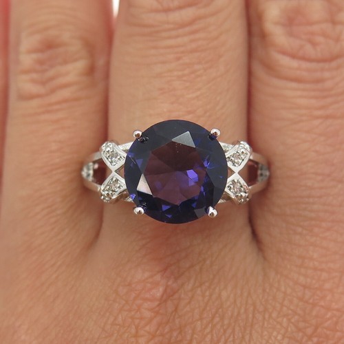 925 Sterling Silber echter Amethyst Edelstein & C Z Ring Größe 13