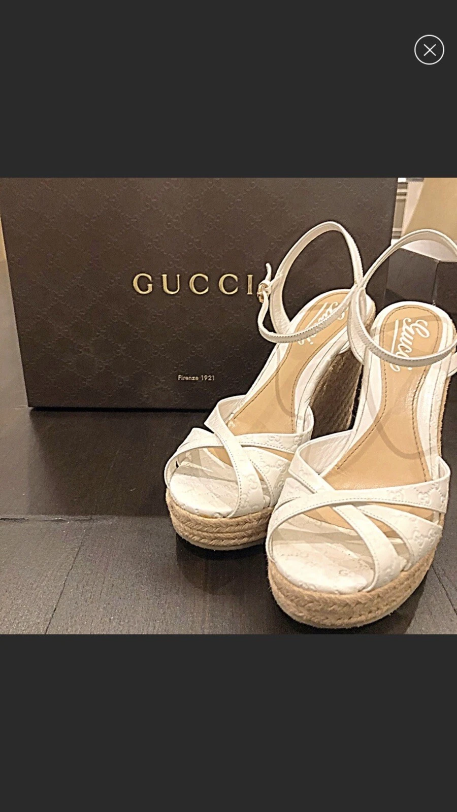 SALE Gucci White Leather Espadrille Wedge Ladies 6 1/2 With Box WAS