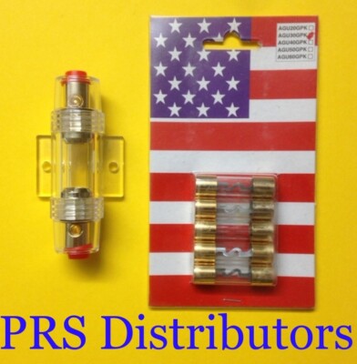 AGU Fuse Holder High Quality Gold Inline 4 6 8 Gauge + 5 Pack 70 AMP AGU Fuses