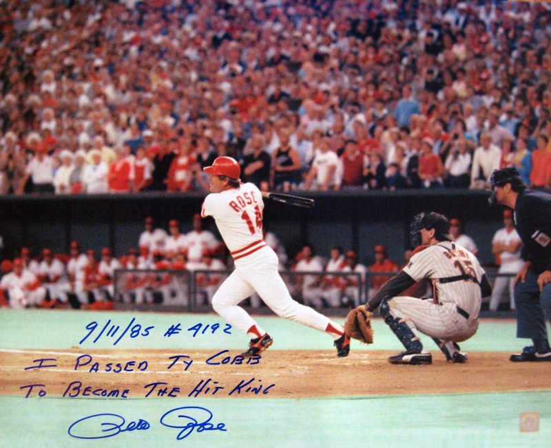 Pete Rose "The Hit" Breaking Ty Cobb Signed 16x20 Inscription Photo ASI Proof