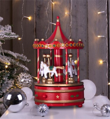 Mechanisches Karussell Spieluhr Holz Weihnachtsdeko Ornament festlich ROT
