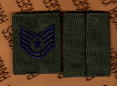 USAF AIR FORCE TECHNICAL SERGEANT TSgt E-6 OD Green & Blue Slip on rank patch 
