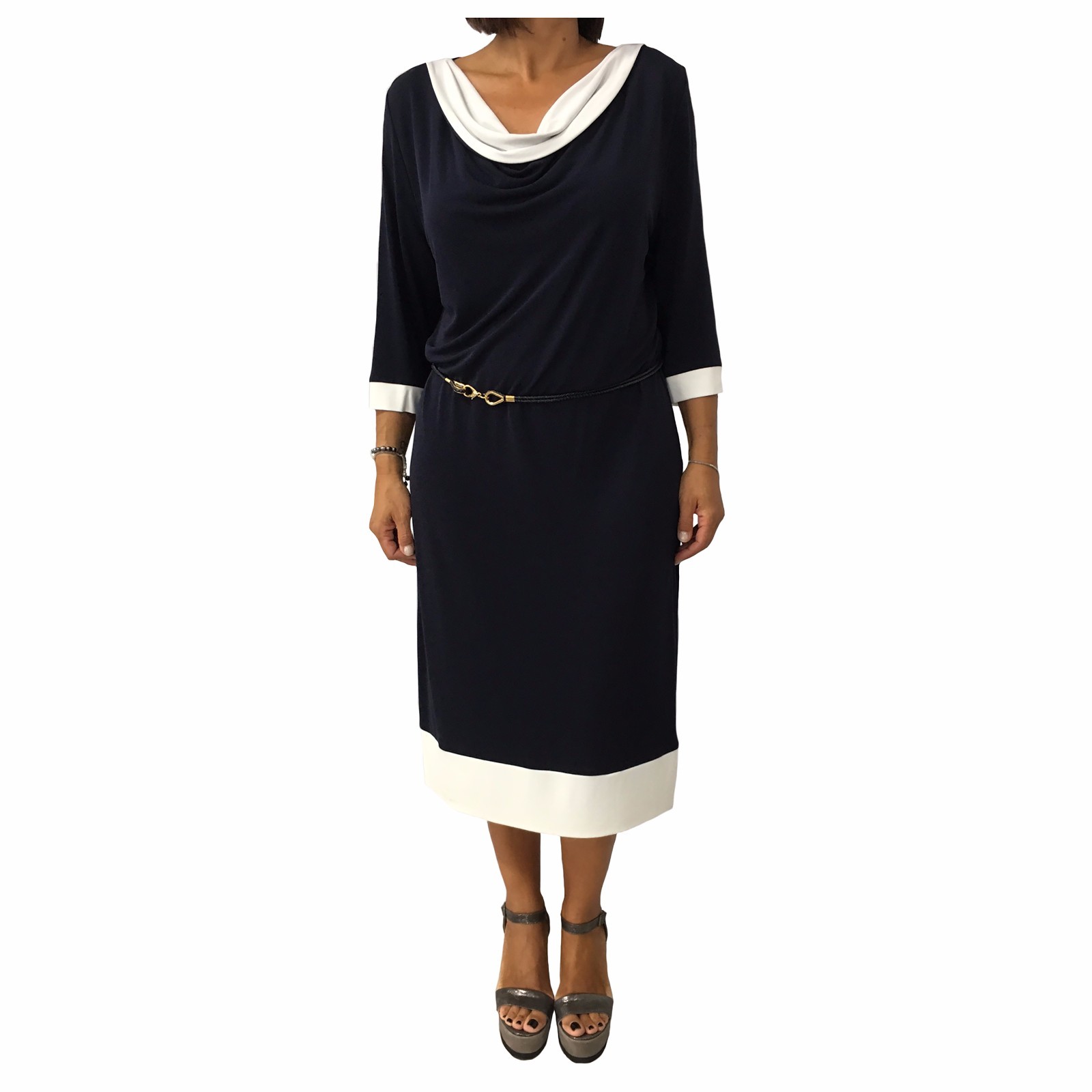 CALALUNA Kleid Frau Hülle 3/4 Джерси Blau/Weiß 72% вискоза Сделано В Италии
