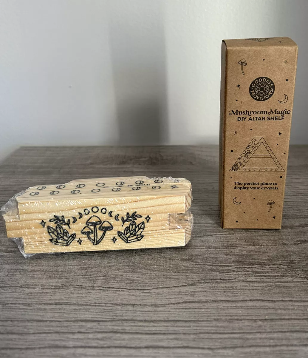 DIY Wooden Mushroom Mini Altar Shelf for Crystals Tarot Goddess Provisions