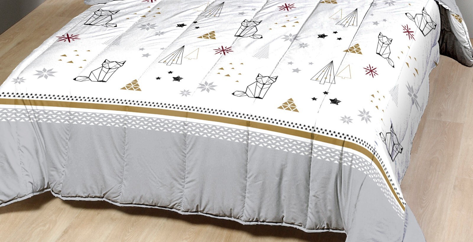 Couette légère imprimée sapin 140x200 cm en non-tissé blanc pour lit 1 personne