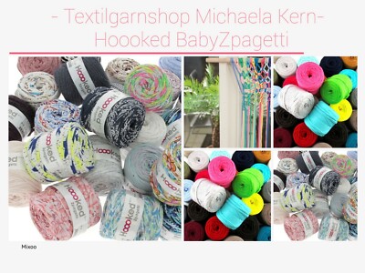   0,08/Meter 9 x Hoooked Zpagetti BabyCones Hooked Textilgarn uni oder gemustert