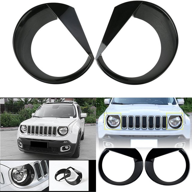 Front Light Headlight Bezels Cover Shiny Black Trim For Jeep Renegade