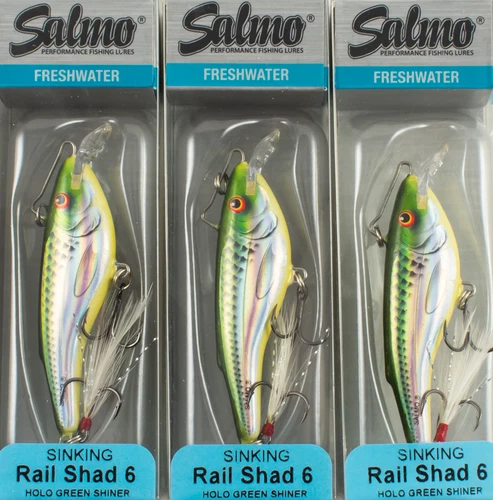 (LOT OF 3) SALMO RAIL SHAD 6 SINKING 1/2OZ QRB002 HOLOGRAPHIC GREEN SHINER B7261