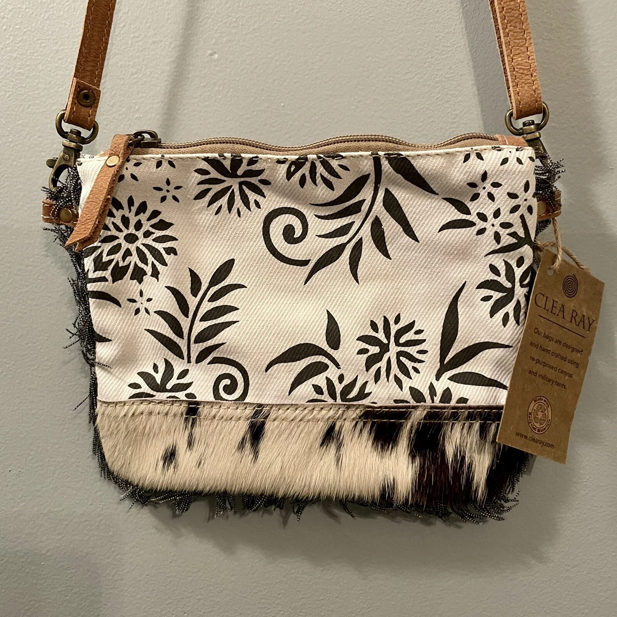 Clea Ray Flower Fringe Crossbody Bag Repurposed Military Tent