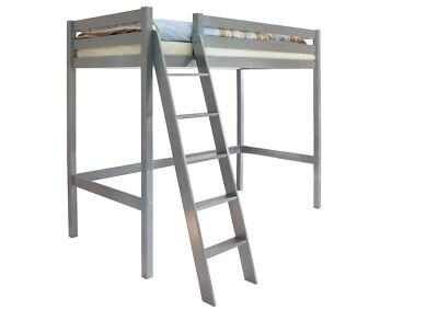 TiCAA Hochbett Hochschläfer ''Matthias'' Kiefer Hellgrau 90x200 cm NEU