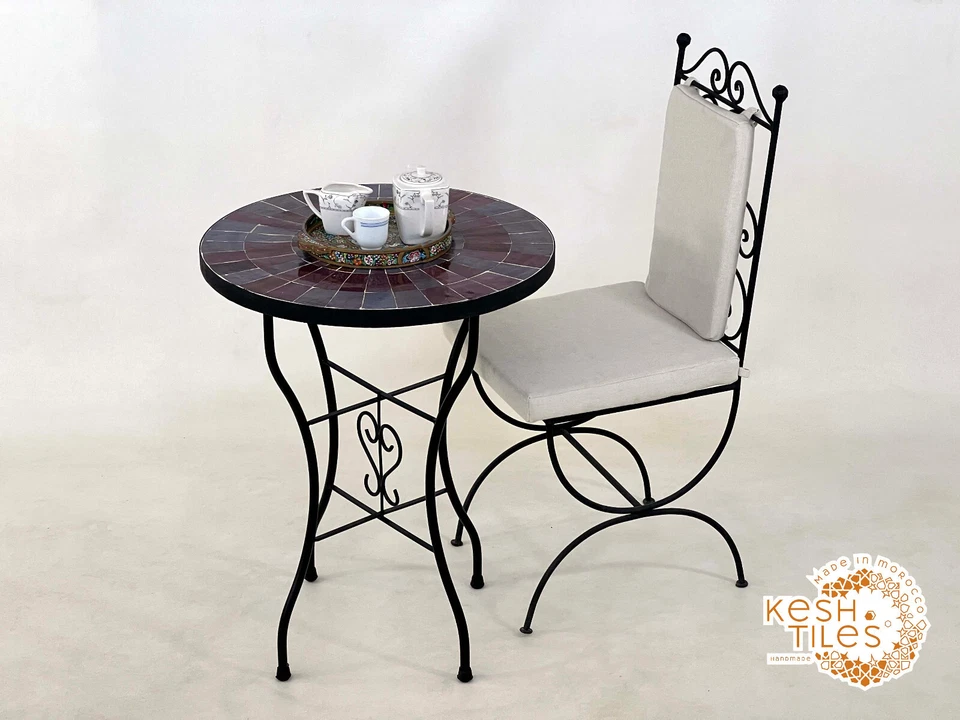 24INCH ARTISTIC MOSAIC TABLE - Handmade Mid Gray And Faded Purple Garden Table - Image 2 of 4