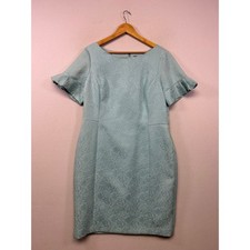 Modest Talbots Womens 16 Light Blue Floral Matelasse Ruffle Sheath Dress