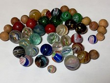 Antique German Handmade Marble Lot Indians, Peppermint Swirl, Bricks, Mica!