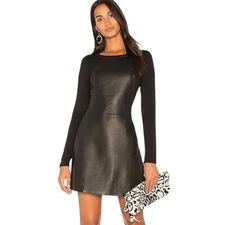 MICHAEL STARS Leather Mix Long Sleeve A line Mini Dress Black Size S retail $249
