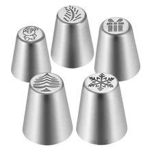 5Pc Christmas Russian Icing Nozzles Set Flower Pastry Piping Tips for Cake Decor