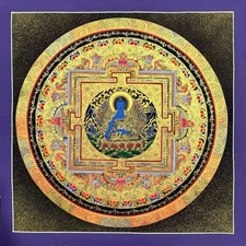 Medicine Buddha Mandala, Handmade Sacred Thangka Painting, Healing Buddha