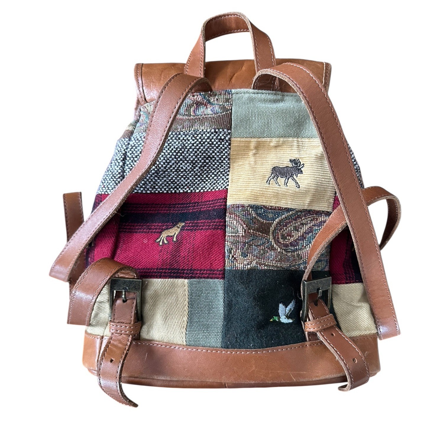 Ll Bean Patchwork Mini Backpack Vintage Leather O… - image 2