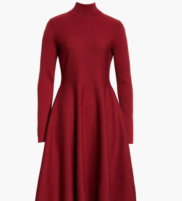 NEW, Akris punto Long Sleeve Knit Dress in Red Sz 8 #S7613