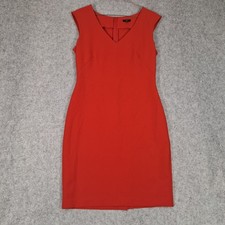 Ann Taylor Sheath Dress Womens 10P Red V-Neck Cap Sleeve Stretch Workwear