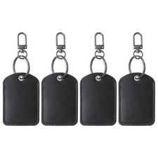 Leather Key Fob, 4Pcs Genuine Leather Key Fobs DIY Keychain Holder, Black