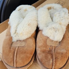 UGG Suede Shearling Lined Slip-On Slippers Brown/Cream Women  s US 8 UK 6.5