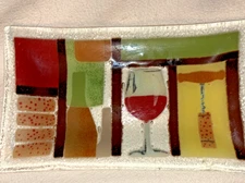 Peggy Karr Fused Art Tray Signed Wine Themed