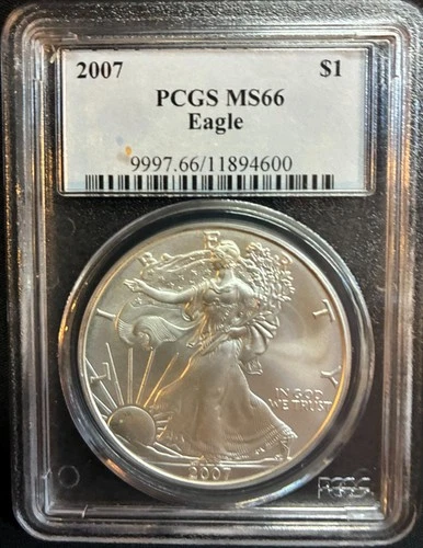 2007 American Silver Eagle PCGS MS66, 1 Troy Oz ,999 Fine Silver