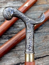 Antique Solid Brass Design Derby Head Handle Vintage Wooden Walking Stick Cane