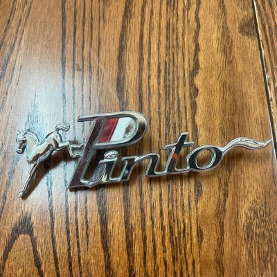 1970s Ford Pinto Script Emblem with Pony Logo   OEM Badge   Part #32083