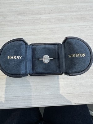 $ 24200 Harry Winston ''The One'' Platinum  Oval Halo Engagement Ring GIA 1.41 CTW