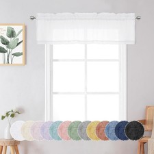 Crushed White Sheer Valances for Window 14 Inch Length 2 PCS, Crinkle Voile