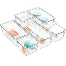 6 Pack Clear Drawer Organizer Set, Acrylic Drawer Storage Trays, Storage Bins...