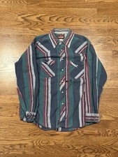 Vintage 80s Wrangler Striped Pearl Snap Western Shirt L