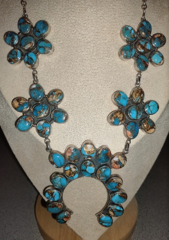 Spiny Oyster & Turquoise Naja Necklace | Floral Cluster Stations | 925 Silver