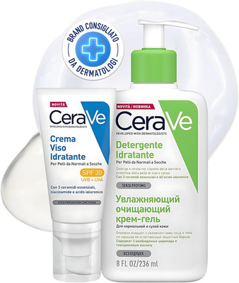 Cerave Gesichtshautpflegeset, feuchtigkeitsspendender Reiniger, für normale bis trockene Haut, C
