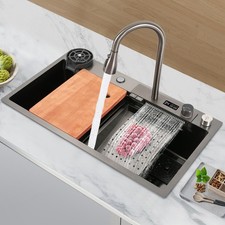 Drop-in Large Basin Kitchen Sink with Faucet Board 201 Stainless Steel 32" x18''