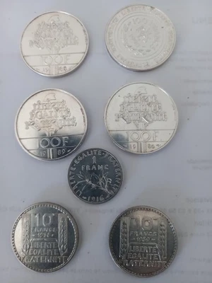 PIECES EN ARGENT 100F 1986 1988 1989 1990 10f turin 1938 1939 1f 1916 - Photo 1/2