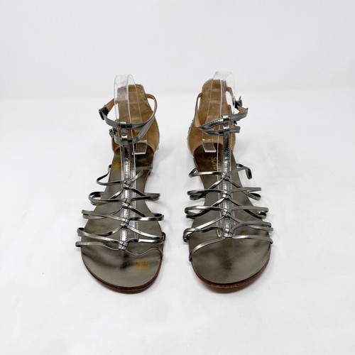 Schutz Größe 9 B Metallic Silber Leder Pailletten Rücken Riemchen Gladiator Sandalen - Bild 8 von 12