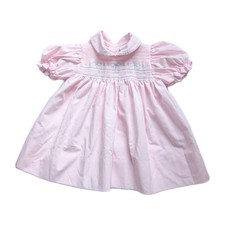 Vintage 70's Pink Smocked Party Dress Baby Girl 6-9M Collar Puff Sleeves Spring