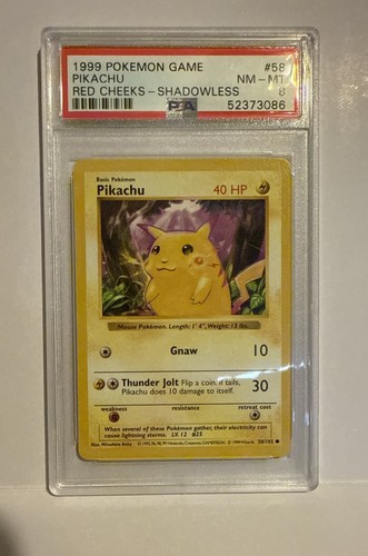 1999 Pokemon Game Pikachu Red Cheeks Shadowless #58 PSA 8 NM-MT